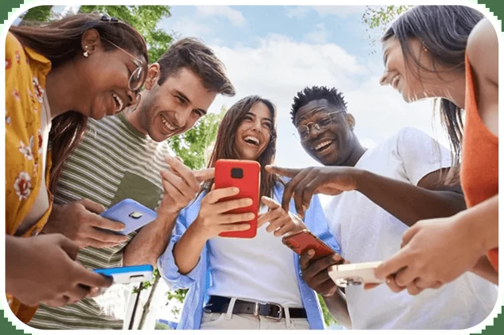People looking at phones